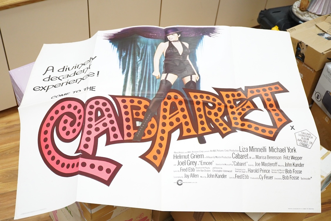 Three original 1960s/70s quad cinema advertising posters, 30” x 40”; the film version of Cabaret, printed by W.E. Berry Ltd. Valley of the Dolls, printed by Lonsdale & Bartholomew, Lady Sings the Blues, starring Diana Ro